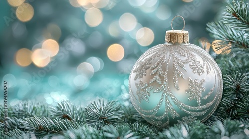 Festive Christmas ornament on teal background