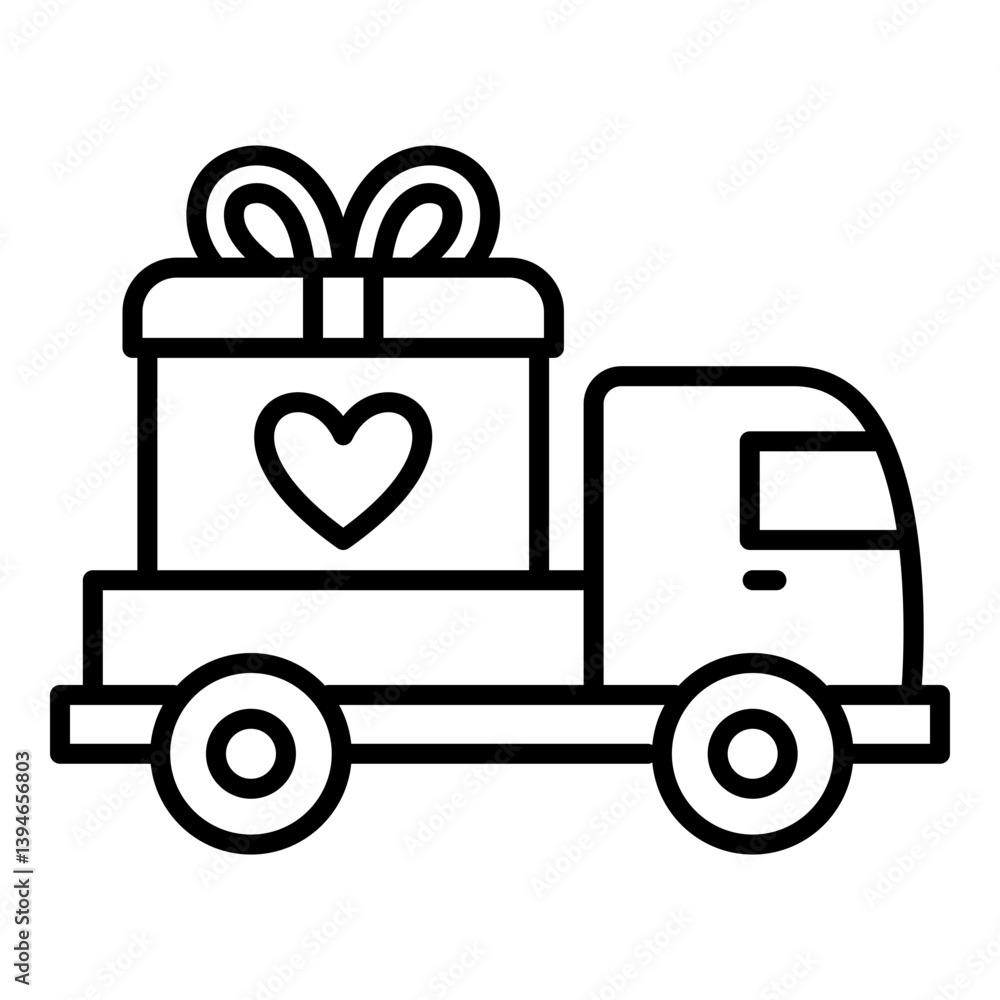 Gift delivery truck icon, symbolizing donation, charity support, reward delivery, and thoughtful gifting. Ideal for representing generosity, giving, and logistic services in charitable contexts Gift delivery truck icon, symbolizing donation, charity support, reward delivery, and thoughtful gifting. Ideal for representing generosity, giving, and logistic services in charitable contexts