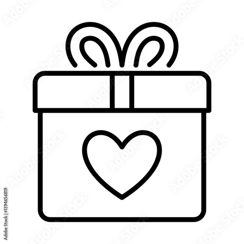 gift box with heart line icon, represents gift, reward, present, giveaway, donation