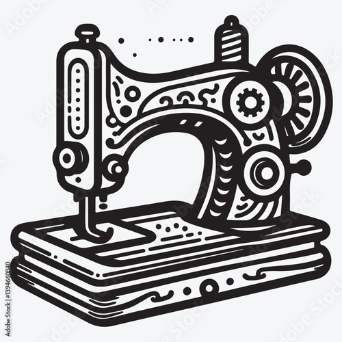 Vintage Sewing Machine Vector Icon Symbol stock illustration