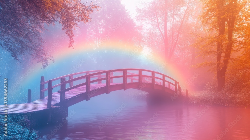 Obraz premium Misty forest with rainbow bridge