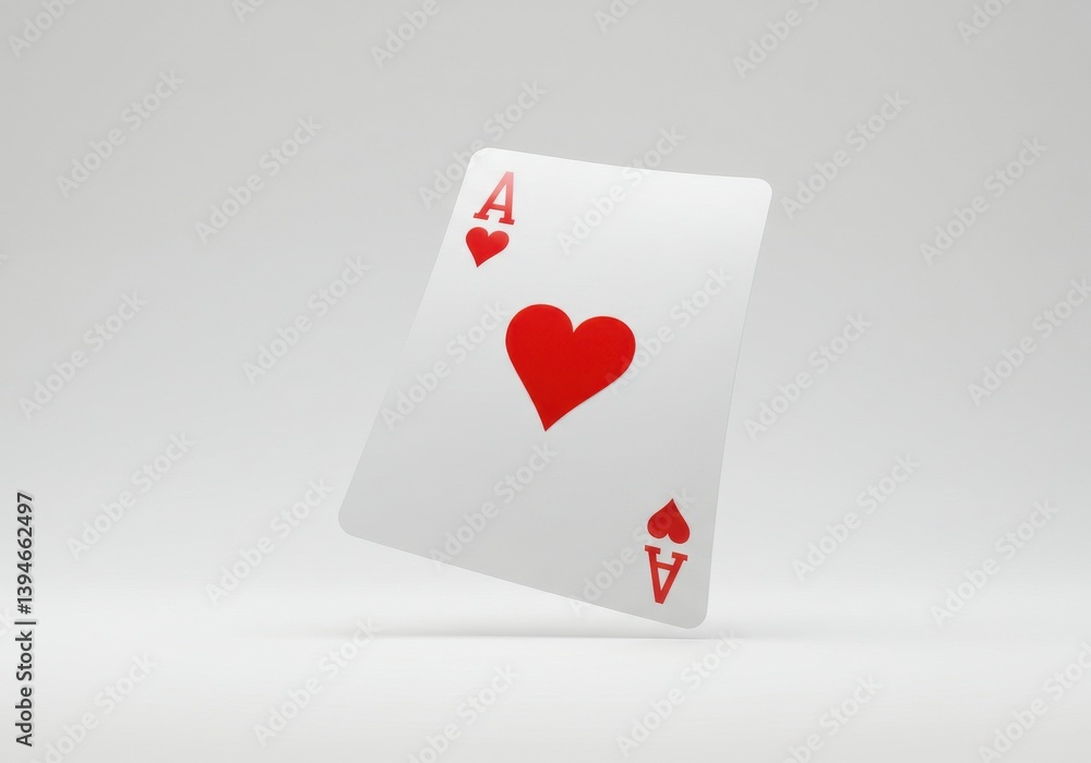 A single ace of hearts playing card isolated against a plain white background in a studio shot A single ace of hearts playing card isolated against a plain white background in a studio shot