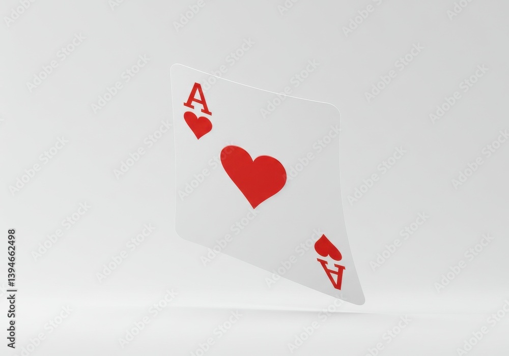 Obraz premium Isolated ace of hearts playing card floating against a plain white studio background scene render graphic
