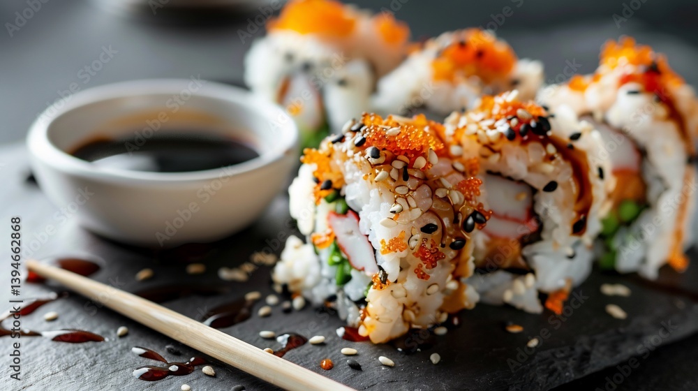Crispy sushi rolls with soy sauce Crispy sushi rolls with soy sauce