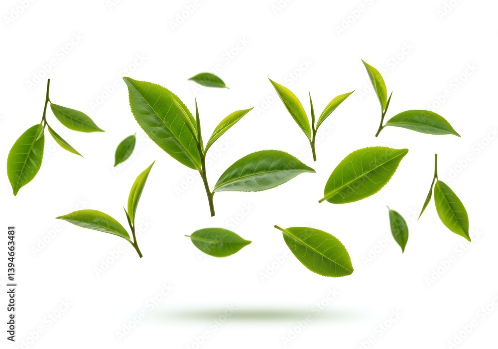 Floating Green Tea Leaves High-Resolution Image of Fresh Tea Plant Leaves Floating Green Tea Leaves High-Resolution Image of Fresh Tea Plant Leaves