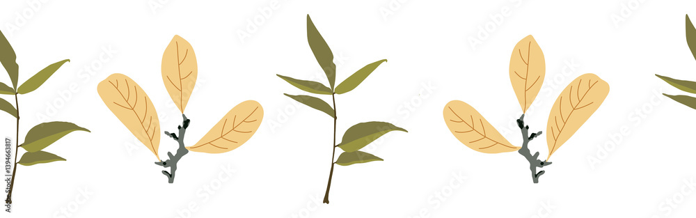 Obraz premium Leaves border on a white background. Hand-drawn illustration. Perfect for spring and summer. 