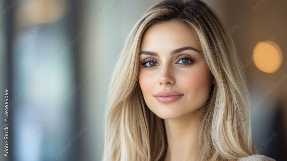 A close-up portrait of a smiling young woman with long blonde hair, illuminated by soft natural light, ideal for fashion, beauty, lifestyle articles, or social media content creation, A close-up portrait of a smiling young woman with long blonde hair, illuminated by soft natural light, ideal for fashion, beauty, lifestyle articles, or social media content creation,