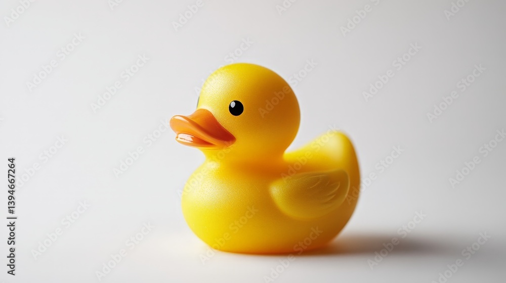 Fototapeta premium Close-Up of Yellow Rubber Duck Toy on White Background