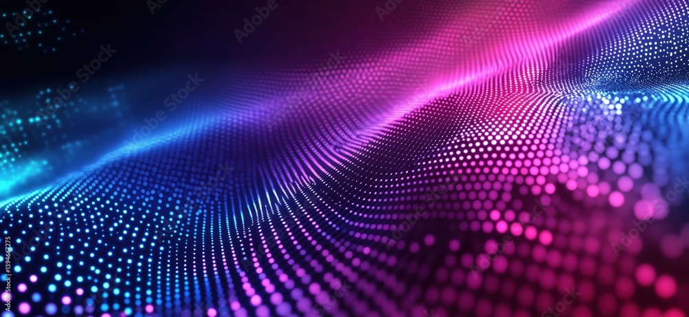 Colorful abstract wave pattern with glowing dots and gradients in blue and pink hues Colorful abstract wave pattern with glowing dots and gradients in blue and pink hues