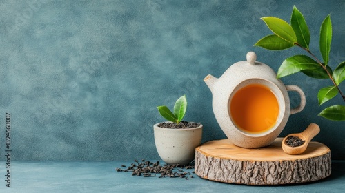 Teapot, tea leaves, and tea