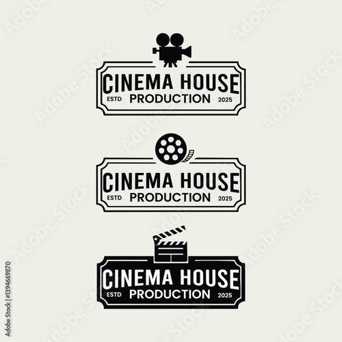 A set of three black and white vintage-style cinema logo designs arranged vertically.eps