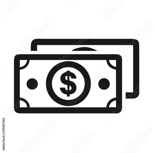 Money Dollar Icon Outline Coloring Book Page Line Art Drawing Set White Background

