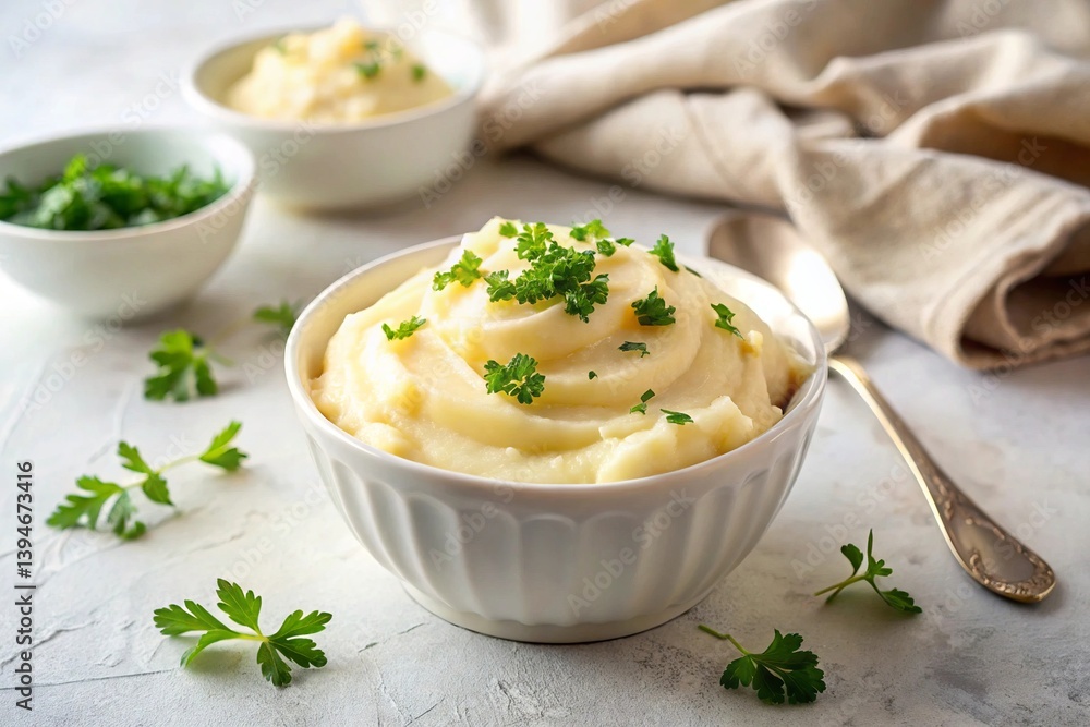 Creamy Mashed Potatoes With Fresh Parsley Garnish In White Bowls On A Light Textured Surface,Spoon And Neutral Cloth, mashed potatoes, potatoes, potato, bowl, creamy, dish, food, cooked, cuisine Creamy Mashed Potatoes With Fresh Parsley Garnish In White Bowls On A Light Textured Surface,Spoon And Neutral Cloth, mashed potatoes, potatoes, potato, bowl, creamy, dish, food, cooked, cuisine
