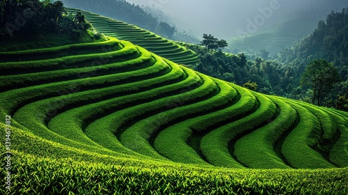Lush terraced rice paddies