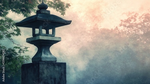 Obraz na płótnie Stone lantern in misty garden w salonie