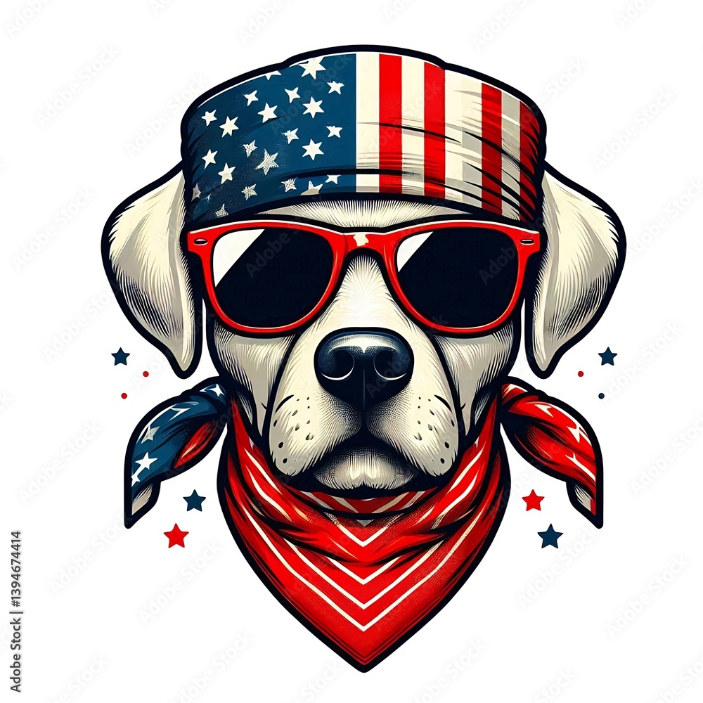 Cool Dog with American Flag Bandana and Sunglasses Illustration Cool Dog with American Flag Bandana and Sunglasses Illustration