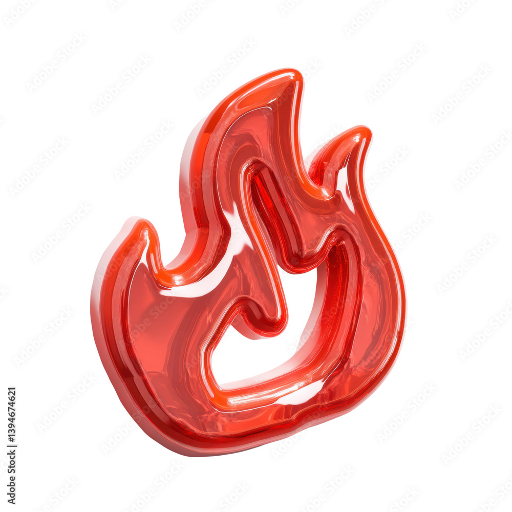 glossy red flame symbol, representing heat and energy, with modern design and smooth surface glossy red flame symbol, representing heat and energy, with modern design and smooth surface
