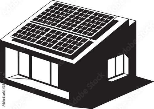 Solar Panel House silhouette vector illustration