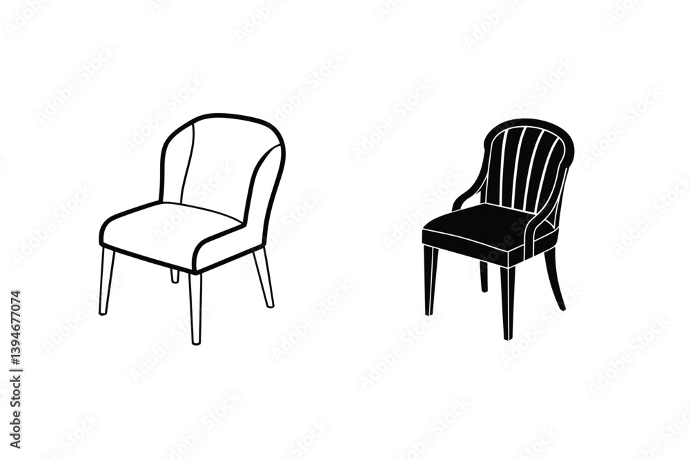 Elegant Chair Illustrations In Line Art And Silhouette Styles For Interior Design Projects Elegant Chair Illustrations In Line Art And Silhouette Styles For Interior Design Projects