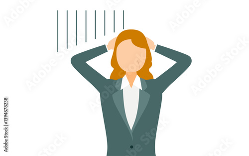 ビジネススーツを着たビジネスウーマン頭を抱えて悩むシンプルなイラスト