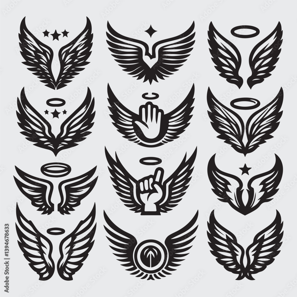 Fototapeta premium Wings icon set stock illustration