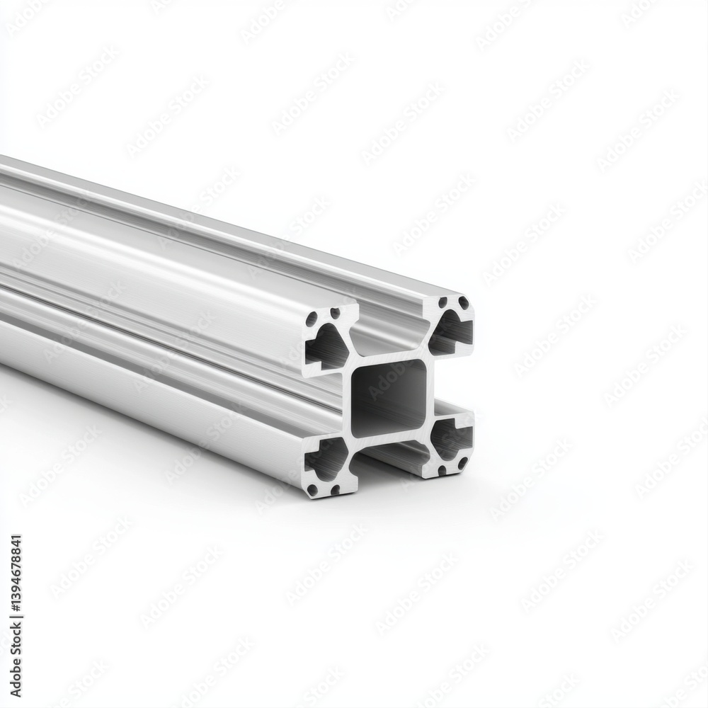White Aluminum Extrusion Profile with Square Hollow Shape Showing Detailed Cross-Section and Finish Texture White Aluminum Extrusion Profile with Square Hollow Shape Showing Detailed Cross-Section and Finish Texture