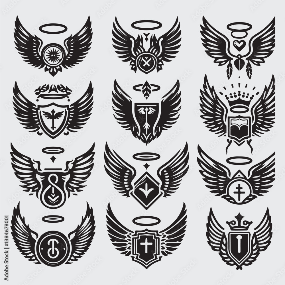 Fototapeta premium Wings icon set stock illustration