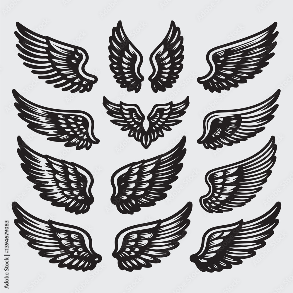 Fototapeta premium Wings icon set stock illustration