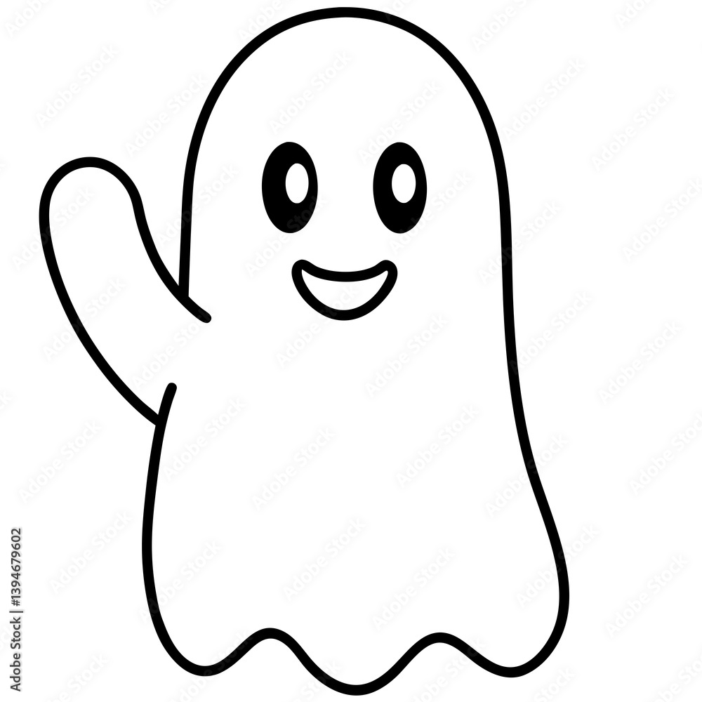 A cute cartoon ghost waving hello, isolated on white background, A cute cartoon ghost waving hello, isolated on white background,