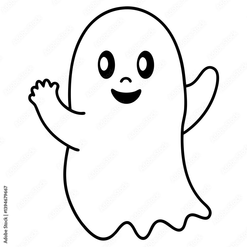 A cute cartoon ghost waving hello, isolated on white background, A cute cartoon ghost waving hello, isolated on white background,