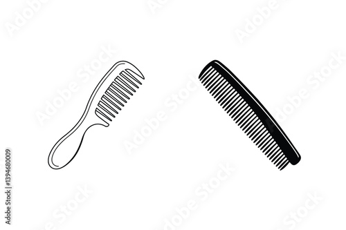 Black And White Illustration Of Two Combs For Hairstyling And Personal Care