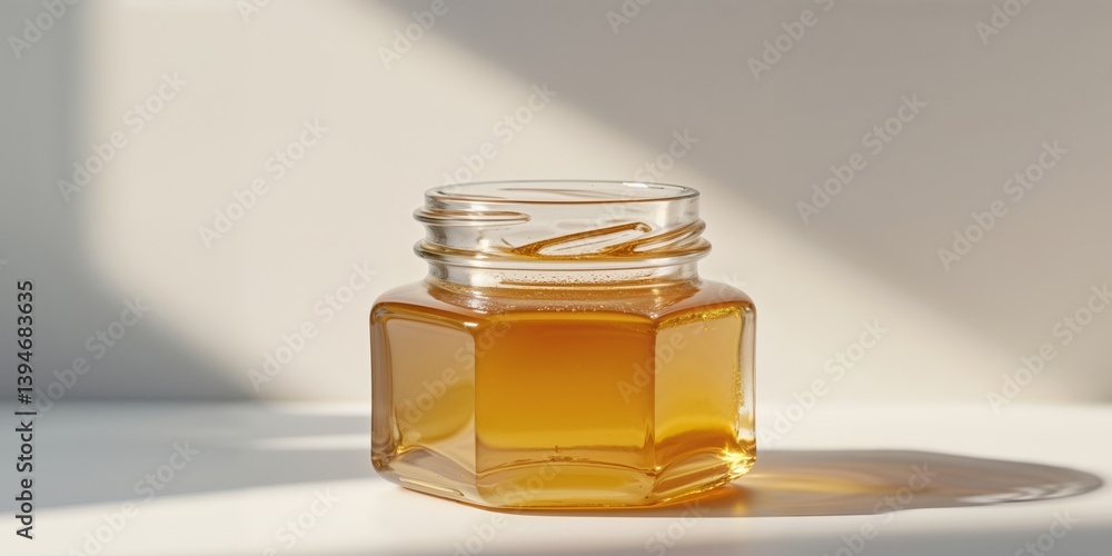 Classic jar filled with pure honey highlighting its smooth texture and golden hue Classic jar filled with pure honey highlighting its smooth texture and golden hue