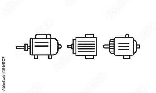 Simple Line Drawings of Different Electric Motors, electric motor icon set isolated on white background