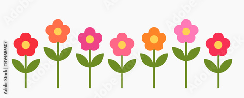 Flowers growing in the garden. Colorful simple spring flowers collection isolated on white background. Vector illustration.