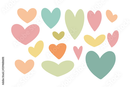 Heart shapes set, hand drawn hearts of different colors and shapes. Groovy and funky heart shapes. Collection of abstract heart shapes in minimalist style.