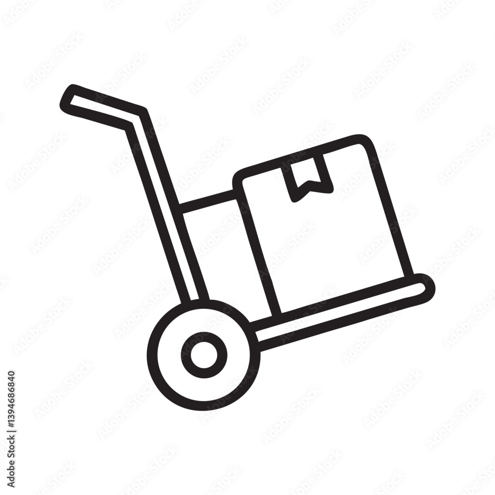 Simple Line Art of a Hand Truck with Box, trolley with package icon vector Simple Line Art of a Hand Truck with Box, trolley with package icon vector