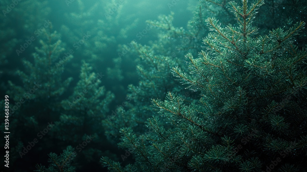 Obraz premium Misty forest evergreen boughs