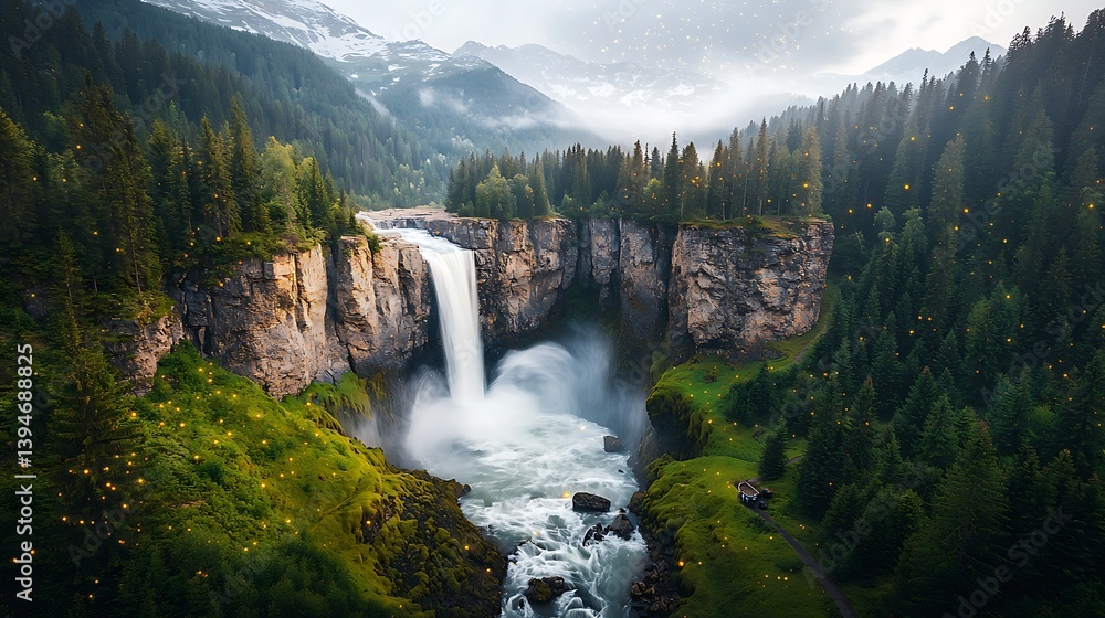 Fototapeta premium Majestic Waterfall in Mountainous Forest