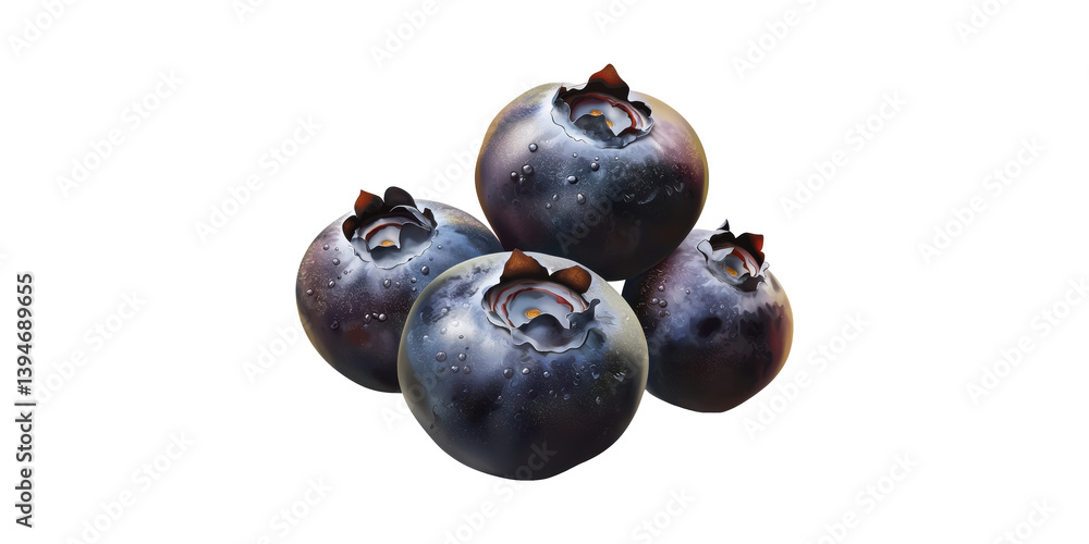 Realistic Illustration Of Fresh Blueberries With Water Droplets. Healthy Eating And Antioxidant-Rich Foods Isolated On Transparent Background Realistic Illustration Of Fresh Blueberries With Water Droplets. Healthy Eating And Antioxidant-Rich Foods Isolated On Transparent Background