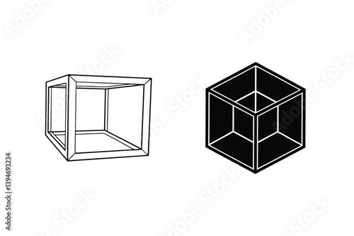 Geometric Cube Shapes Two Dimensional Black And White Vector Illustration