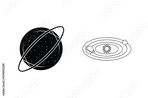 Black And White Solar System Planet Orbit Graphics Astronomy Illustration