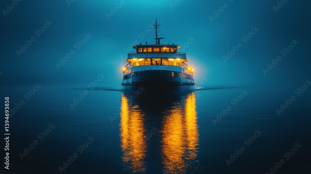 Fototapeta premium Ferry at night, tranquil water