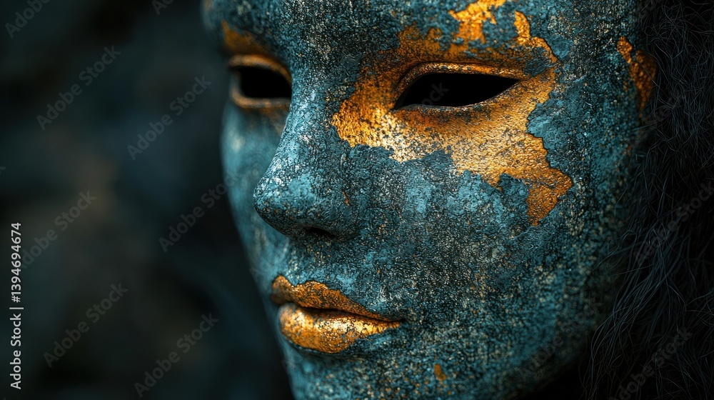 Close-up of a woman with a textured mask Close-up of a woman with a textured mask