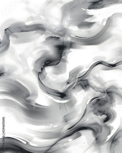 Digital soft abstract background. Black and white watercolor paint. Paint ink texture. Grey gouache paint waves, swirl backgrdrop pattern