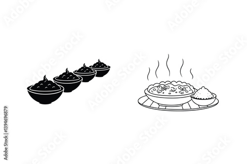Traditional Indian Meal Vector Illustration Featuring Dal Makhani And Rice