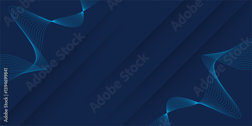 Abstract dark blue banner template. Vector minimal wavy line background with text for social media cover, header