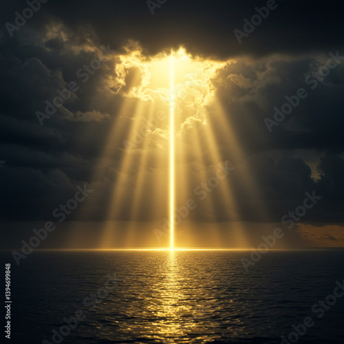 Golden Light Rays Pouring f...