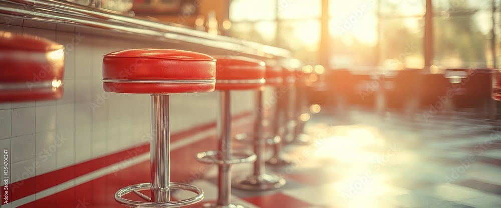 Retro diner bar stools under sunlight