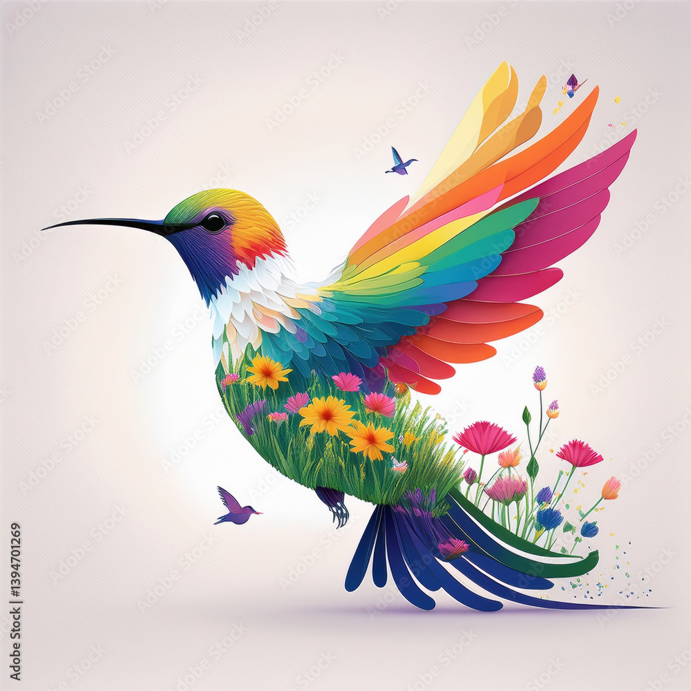 vibrant hummingbird illustration featuring colorful feathers and blooming flowers, symbolizing nature beauty and harmony. design captures essence of wildlife and creativity vibrant hummingbird illustration featuring colorful feathers and blooming flowers, symbolizing nature beauty and harmony. design captures essence of wildlife and creativity