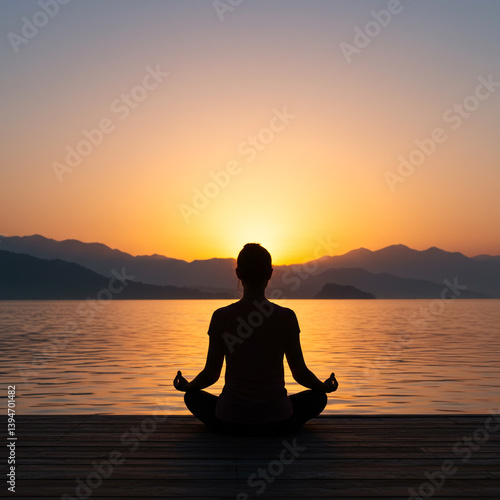 Silhouette of a Meditating ...